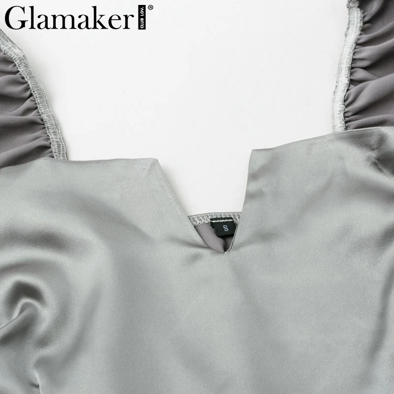 Женское атласное платье с оборками Glamaker винтажное облегающее короткое разрезом
