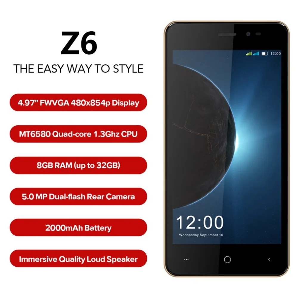 LEAGOO Z6 смартфон 3G 4 97 &quotСотовые телефоны с Android 6 0 mt6580m четыре ядра 1. 3g Гц 1 ГБ