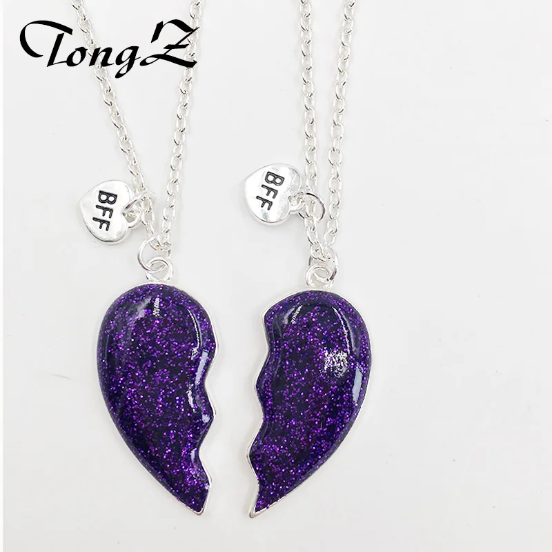 Dark-Purple Два с половиной сердца модные серебряные ожерелья в форме сердца для сияющих лучших друзей модные трендовые парные подвески - Окраска металла: Dark-Purple