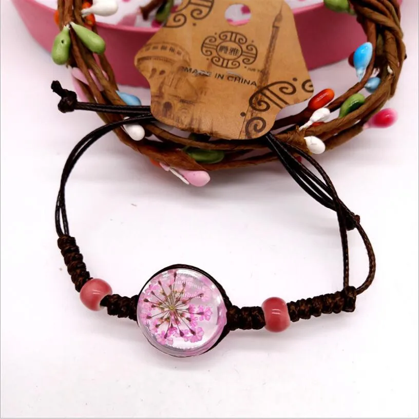Тренд образец растения сухой цветок стекло мяч браслет Ретро Личность ручной