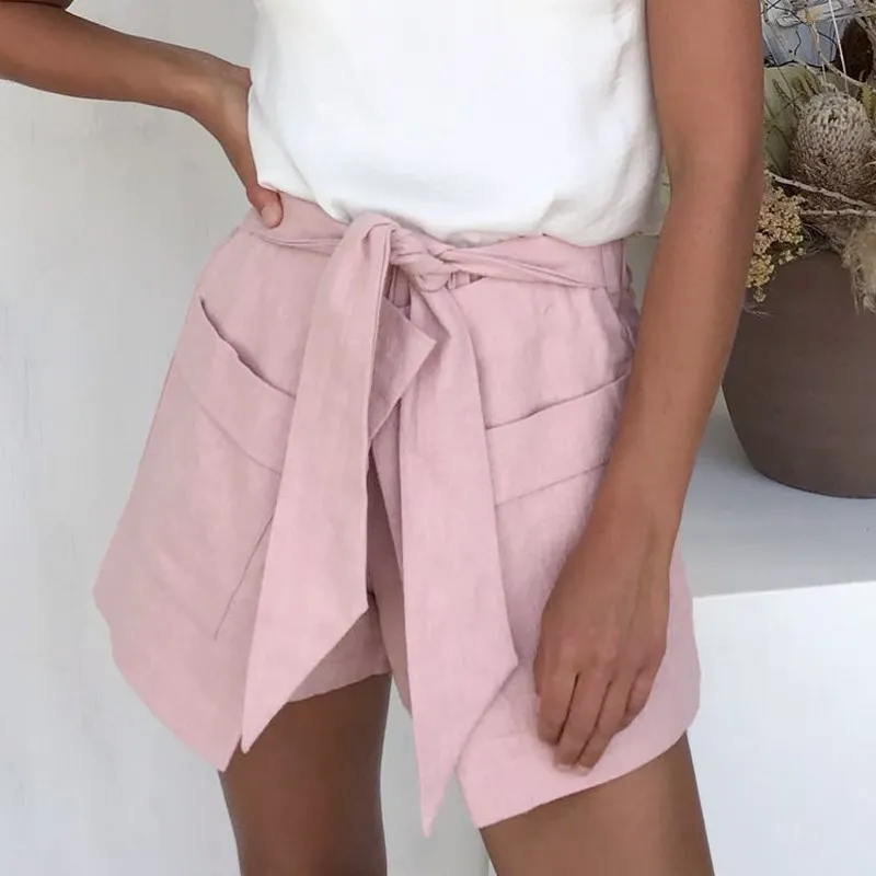 Модные однотонные женские шорты свободного покроя свободные широкие с поясом