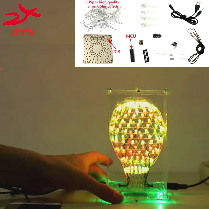 Zirrfa красочные LED кубический шар 3D DIY Kit электронный набор умная электроника Led Cubeeds