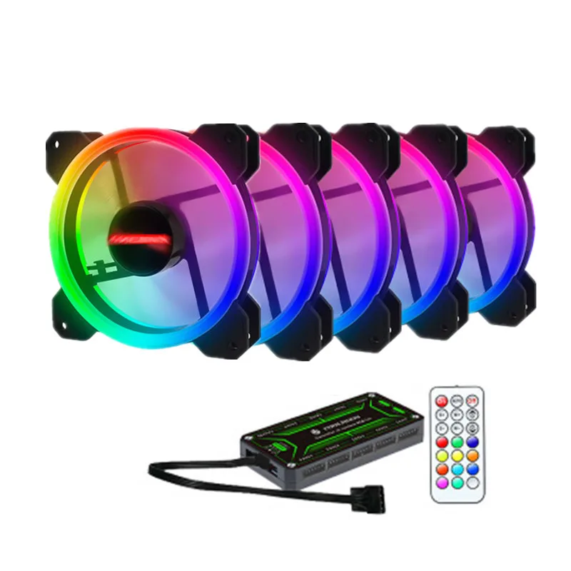 Kit 5 RGB чехол вентилятор 12 см настольный компьютер шасси вентилятор водяного Охлаждения Красочные Аврора Eclipse тихий вентилятор - Цвет: Kit 5