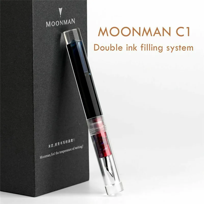 Прозрачный перьевая ручка Moonman C1, Пипетка для глаз, полностью прозрачная, большая емкость, для хранения чернил, из смолы, тонкая, 0,6 мм, перо, подарочная ручка