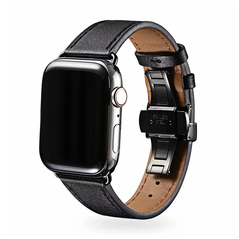 Ремешок из натуральной кожи для apple watch band 4 5 42 мм 38 44 40 браслет с пряжкой бабочкой