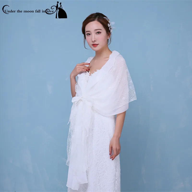 2017 New Style In Stock White Ivory Lace Chiffon Wedding Shawl Mulher Bridal Cape Jacket Accessories China | Свадьбы и торжества