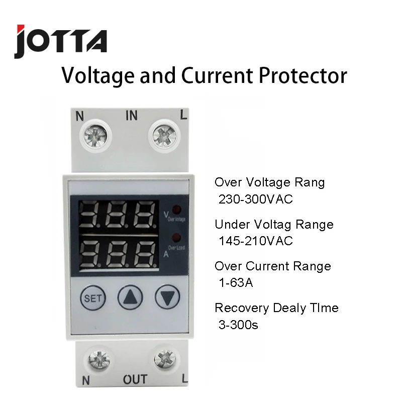 40A/63A 230V din-рейка регулируемое перенапряжение и под напряжением защитное устройство предохранитель реле с защитой от перегрузки по току