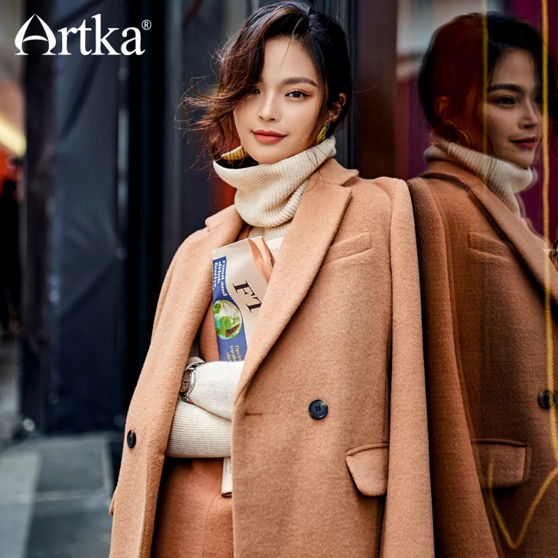 Женское двубортное пальто ARTKA классическое облегающее из толстой шерсти с