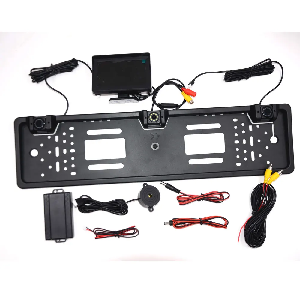 with 4.3T Monitor Европейская Автомобильная рамка для номерного знака, камера заднего вида, 170 градусов, ночное видение, 2 визуальных радара заднего вида - Color: with 4.3T Monitor