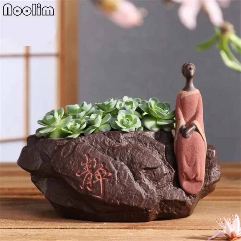 Ceramic Succulent Plants Container Creative Flower Pot Little Buddha Maid Purple Clay Home Decor Ornaments Tea Pet | Дом и сад