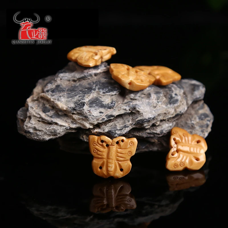 

3PCS Handmade Carved Yak Bone butterfly Yellow Beads for Jewelry Making Beads DIY Jewelry Accessory 20mm X 22mm Hole:1mm