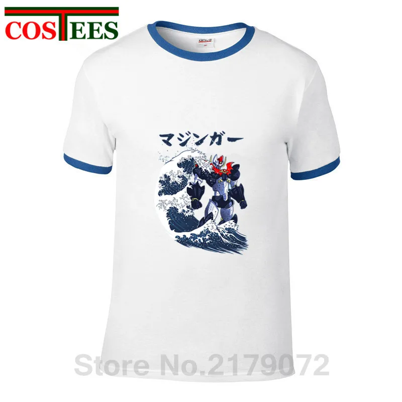 2019 New Arrival Japanese kanji Mazinger Wave T shirt men anime robot wave T-shirt Japan manga Teeshirt hombre camiseta | Мужская одежда