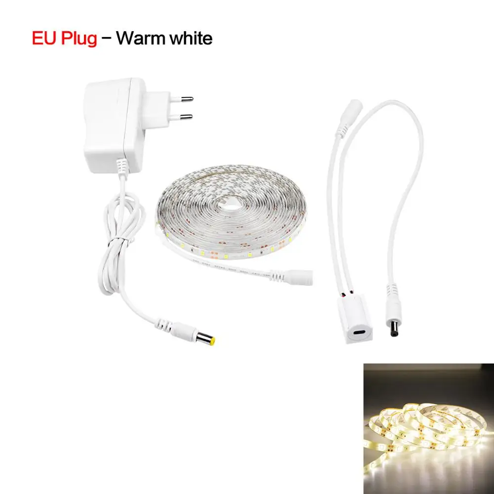 Warm White- EU Plug Hand Sweep Smart Switch LED Cabinet lights Hand Motion Sensor LED Strip 1M 2M 3M 4M 5M Kitchen Bedroom Decoration Night lamp - Цвет: Warm White- EU Plug