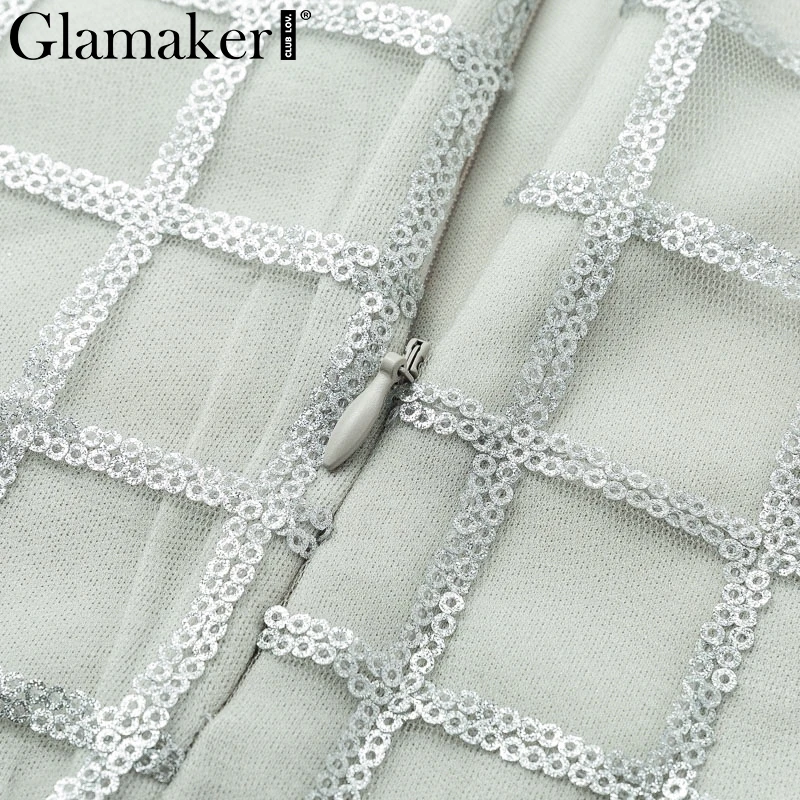 Glamaker Sequin клетчатое кружевное сексуальное платье женское без спинки комплект из