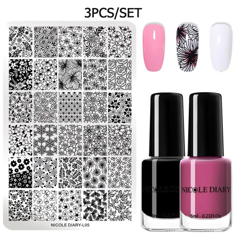 set 24 NICOLE дневник стемпинг ногтей покрытие штамп шаблоны набор мраморный Flowder изображения печатные пластины Комплект ногтей лак трафарет - Цвет: set 24