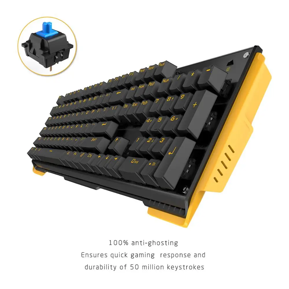 Игровая механическая клавиатура James Donkey проводная USB с 104 клавишами Gateron и Желтой