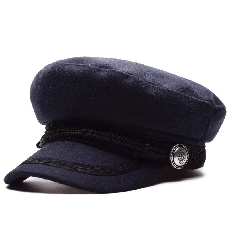 2019 новый войлок берет Шапки Для женщин Шерсть Военная шляпа козырек армии Кепки s