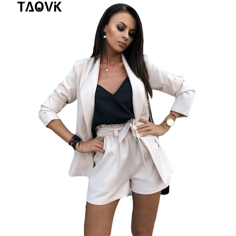TAOVK, рабочая одежда, короткие штаны, костюм для женщин, лето, весна, с длинными рукавами, блейзер с шортами, OL, офисные, женские, официальные костюмы