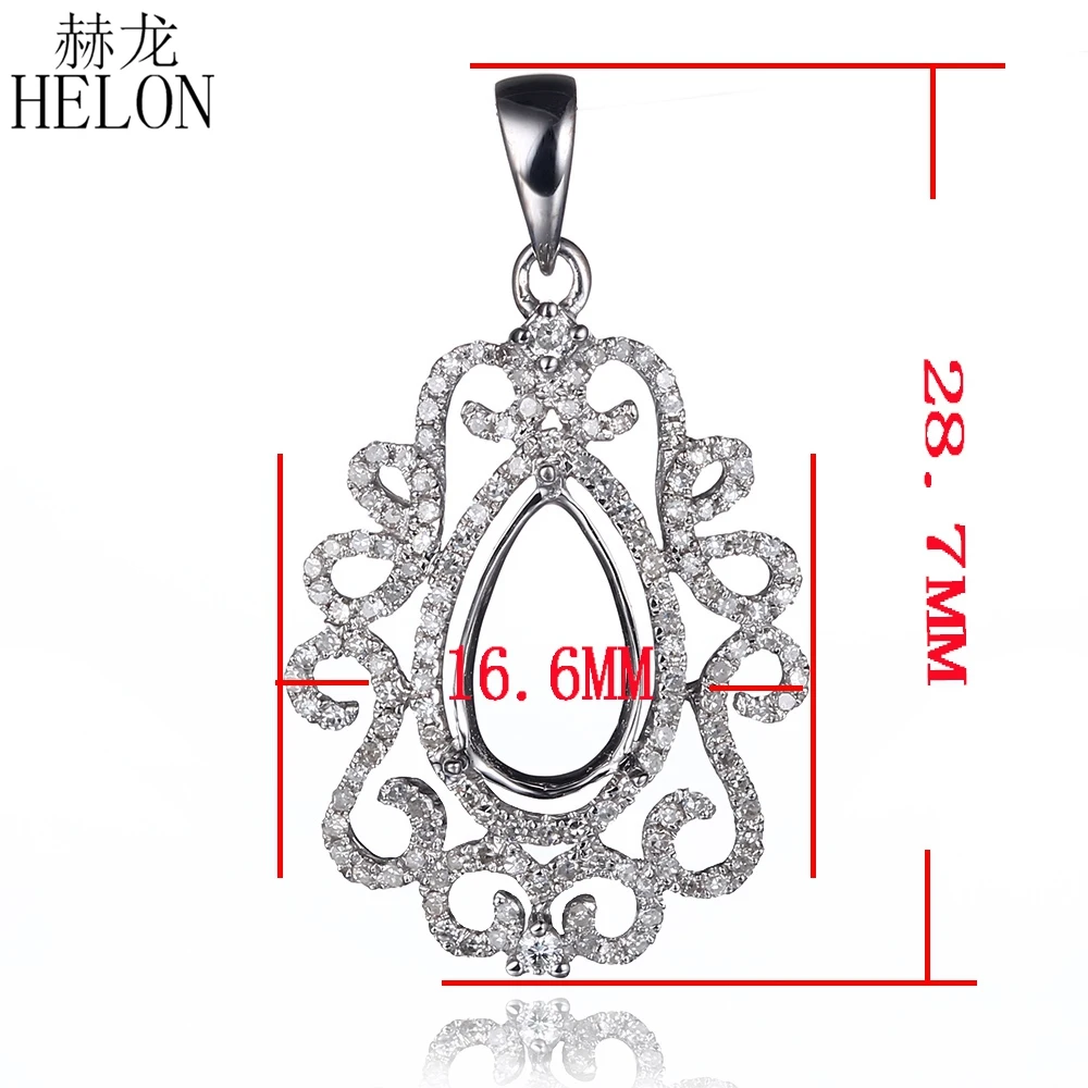 

HELON 6x10mm - 7x11mm Pear Cut Solid 10K White Gold 100% Genuine Natural Diamonds Semi Mount Engagement Wedding Ladies Pendant