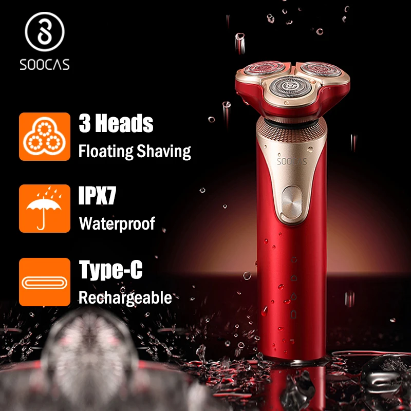 SOOCAS S3 электробритва 3 фрезы головка для сухого влажного бритья Беспроводная USB перезаряжаемая Водонепроницаемая бритва Xiaomi Mijia для мужчин триммер