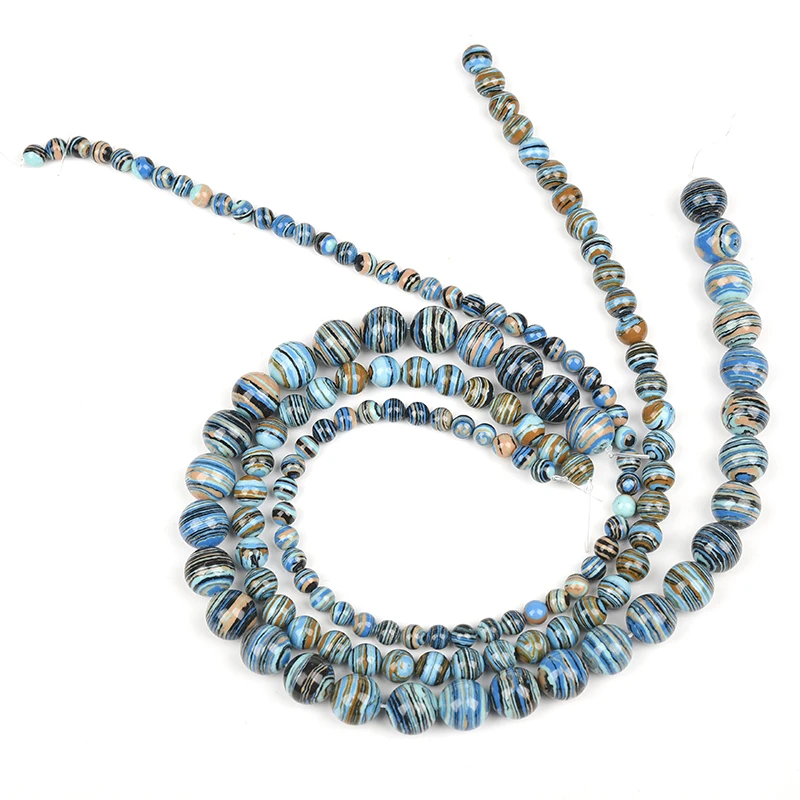 Semi-finished Dark Blue Stripe Turquoise Diy Bracelet Necklace 15inch gem 6/8/10/12mm Size For Jewel Making Loose beads H356 | Украшения и