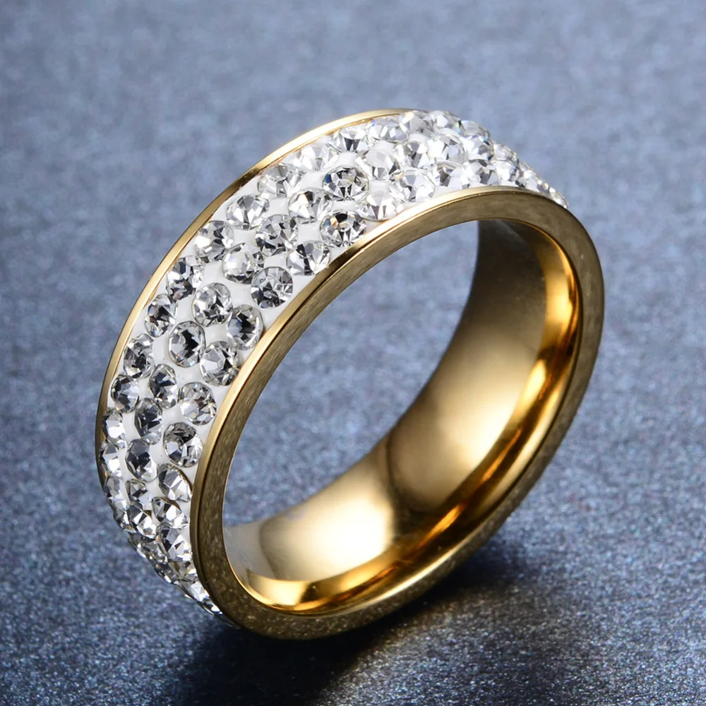 Кольцо из титановой стали с австрийским хрусталем размеры 6-12 | Украшения и