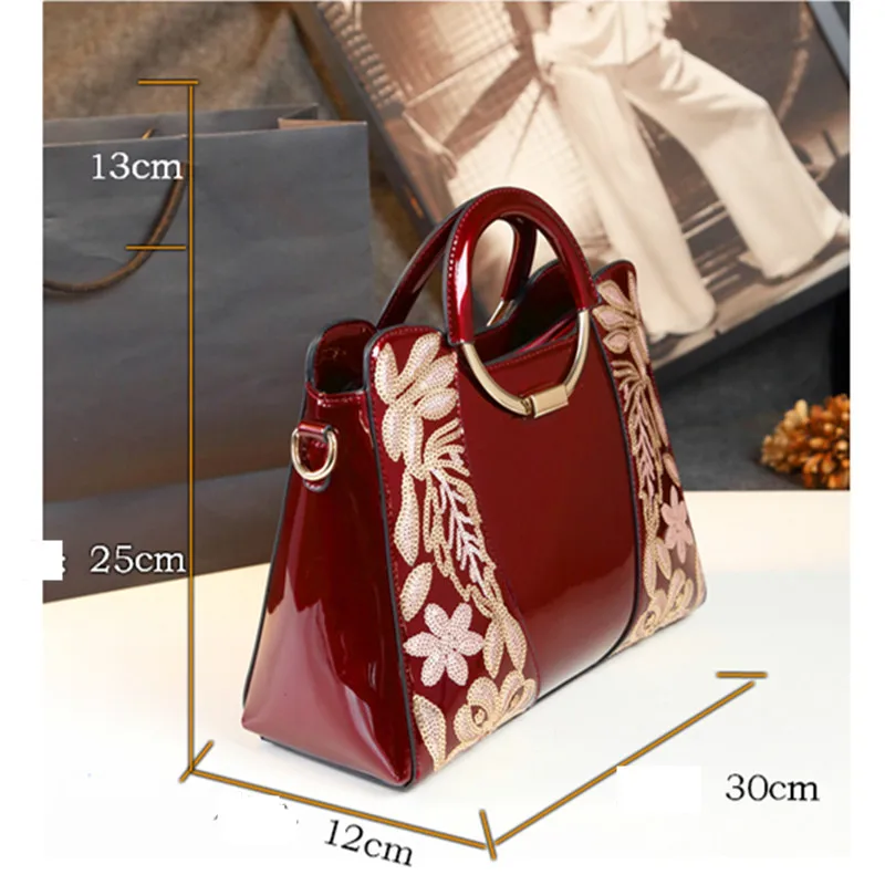

ICEV New European Fashion High Quality Flower Patent Leather Women Leather Handbags Luxury Handbags Women Top Handle Bags sac
