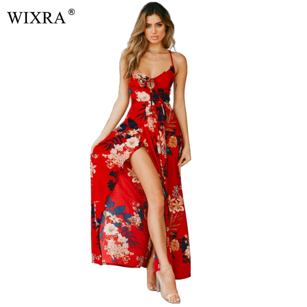 Женское платье до щиколотки Wixra с открытой спинкой и цветочным принтом на лето