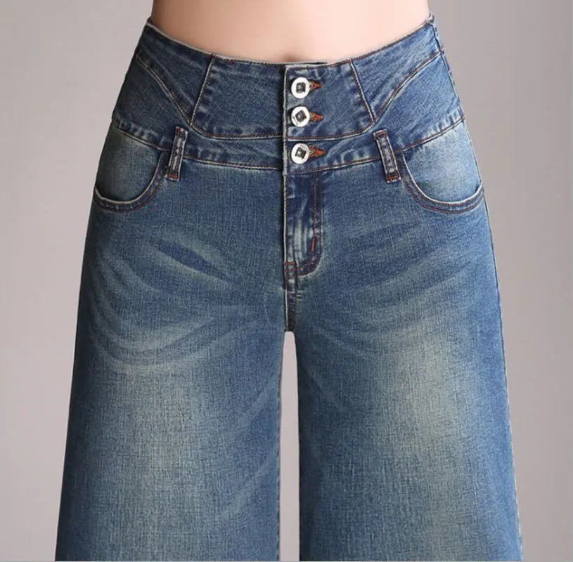 Новые широкие брюки с высокой талией джинсы большого размера пряжкой модные