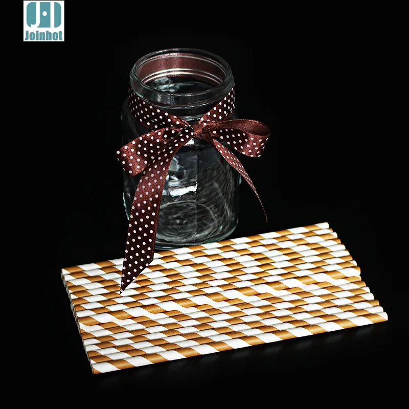 Упаковка из 25 шт коричневые бумажные трубочки в полоску Свадебные соломки для