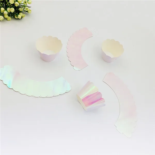 12 Cupcake Wrapper Радужные вечерние комплекты, металлические бумажные тарелки, тарелки, чашки, обертки для кексов, шторы, кисточки для русалки/единорога, для свадебной вечеринки - Цвет: 12 Cupcake Wrapper