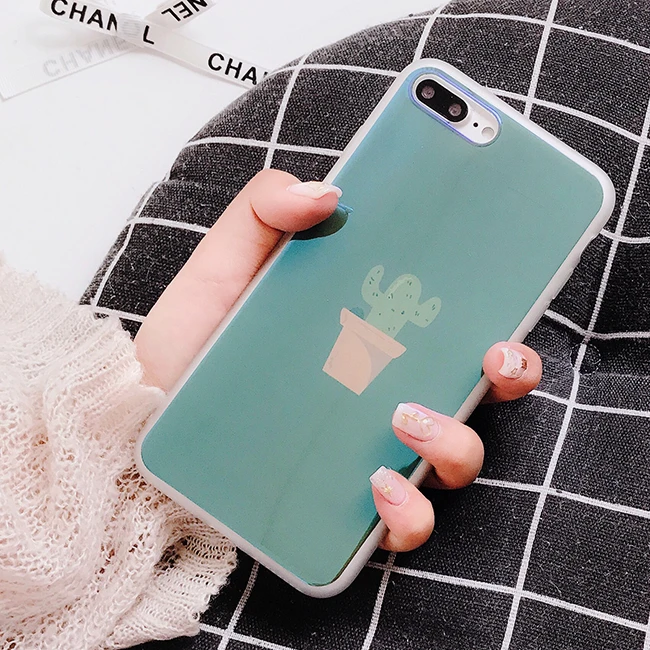 Korean Fresh Summer Cactus Plant Laser Soft Case Cover For Apple iPhone X 6S 7Plus 8Plus |