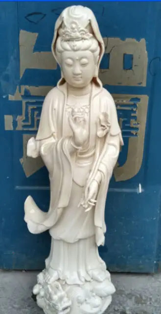 

80 cm * /Chinese dehua white porcelain statue of avalokitesvara lotus Buddha