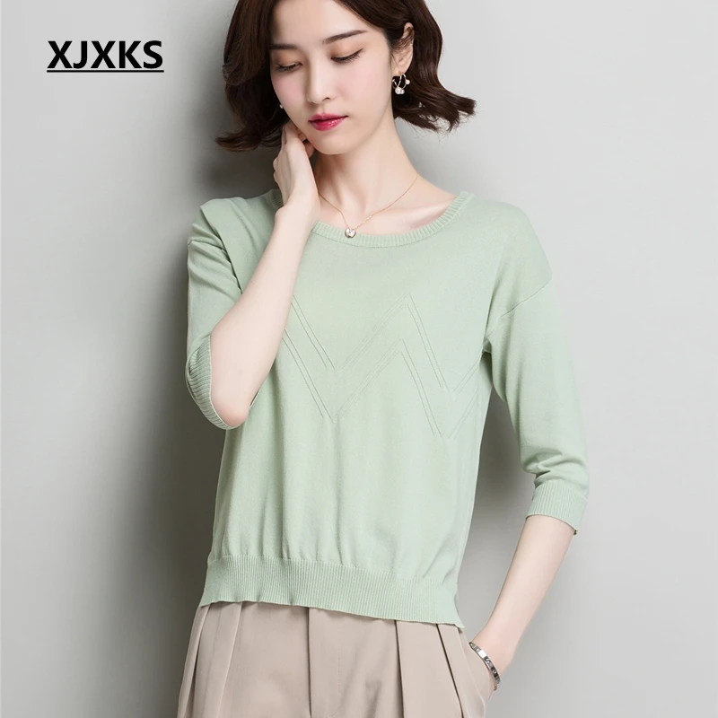 XJXKS Women Sweater Linen Knitwear Hot Sale Summer New Arrival Short Tops Thin Pullover Clothes Knitted Jumper | Женская одежда