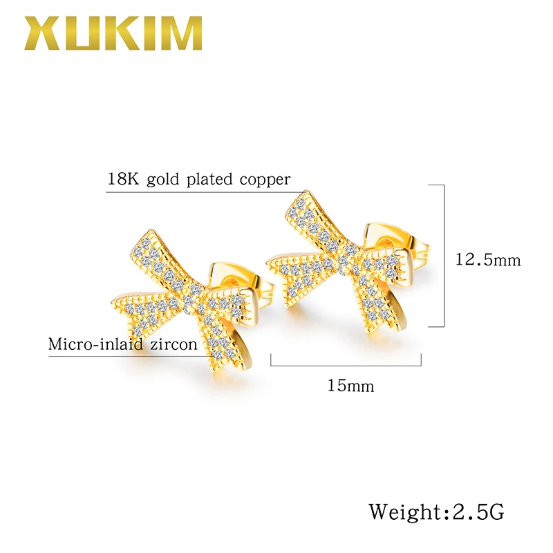 KEO101 2 Xukim ювелирные изделия серьги золотого цвета женский с бантами набор