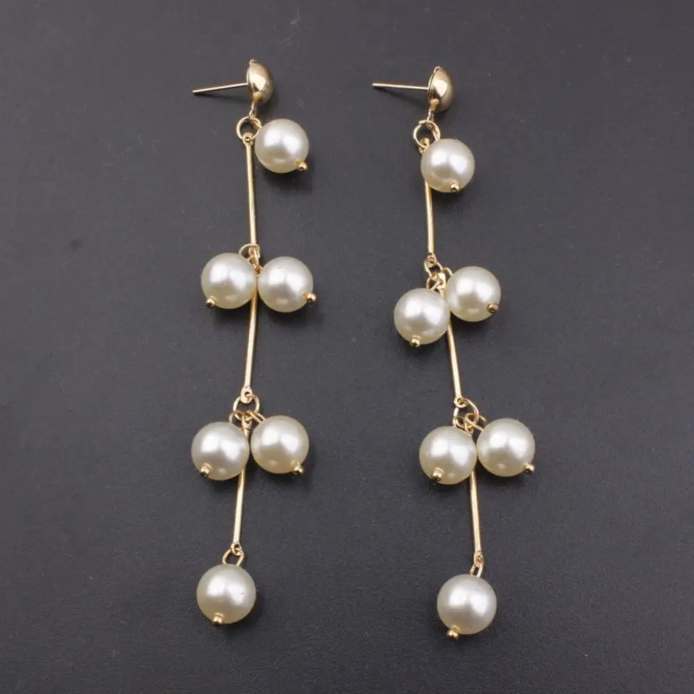 Классические жемчужные длинные серьги золотистого и серебристого цвета женские