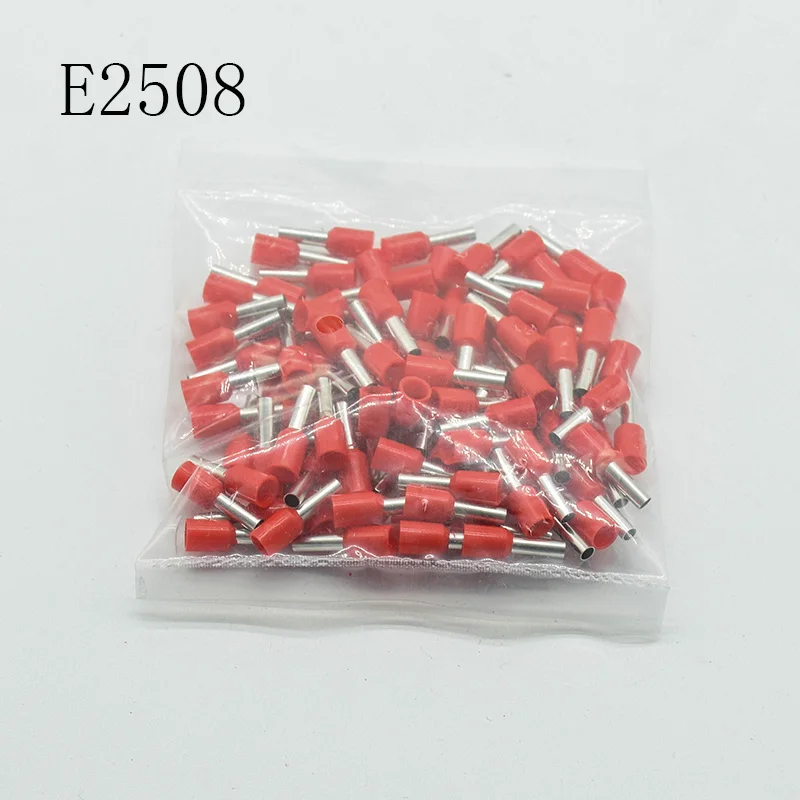 red 100pcs E2508 труба изоляционные терминалы 2.5MM2 изолированный кабель провода разъем изоляционные обжимной терминал разъем 100 шт./упак - Цвет: red 100pcs