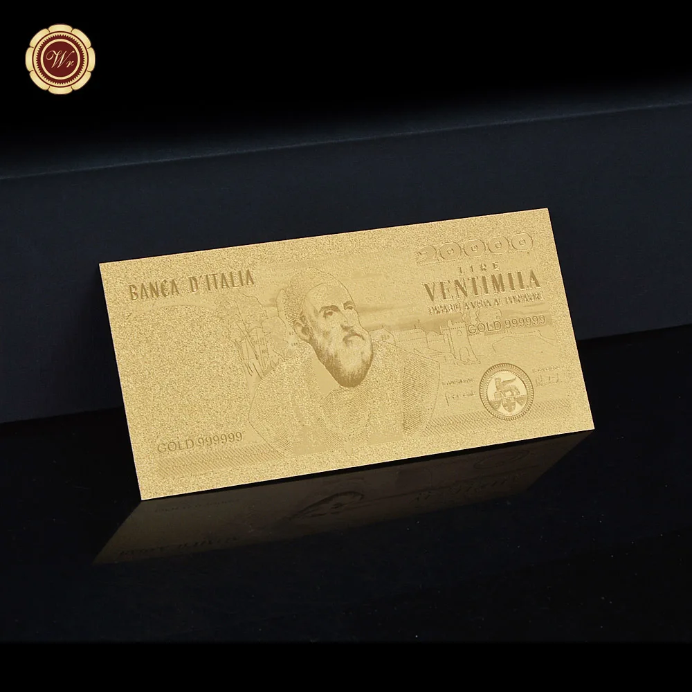 Итальянская антикварная банкнота 20000 лир Золотая фольга резная ремесло для