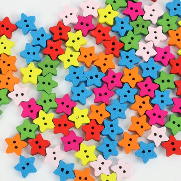 50 шт. Модные Разноцветные пятиконечные деревянные пуговицы в форме звезды