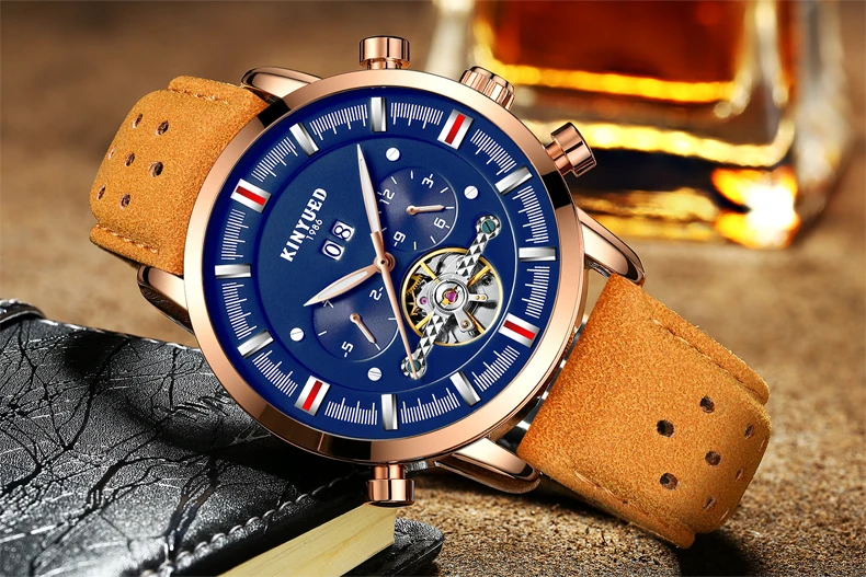 KINYUED Для мужчин s лучших брендов механические часы Роскошные Perpetual Tourbillon автоматические часы Для Мужчин Скелет календарь Relogio Masculino