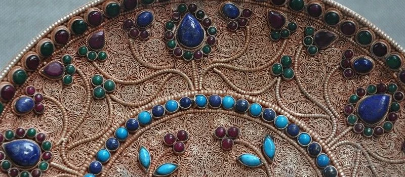 11&quotOld Tibet Buddhism Filigree silver inlay turquoise coral gem Flower wall Than | Дом и сад