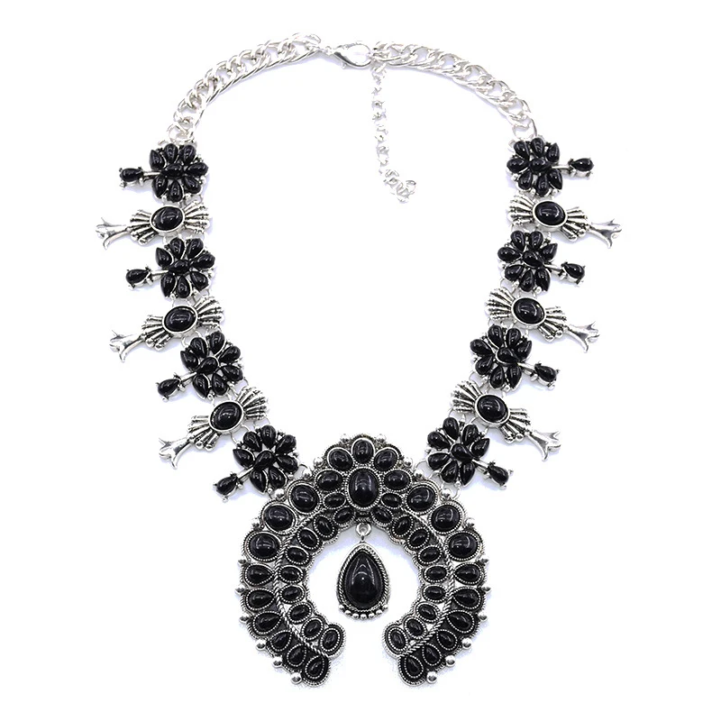 Богемное старинное серебро C цветок заявление колье ожерелье для женщин