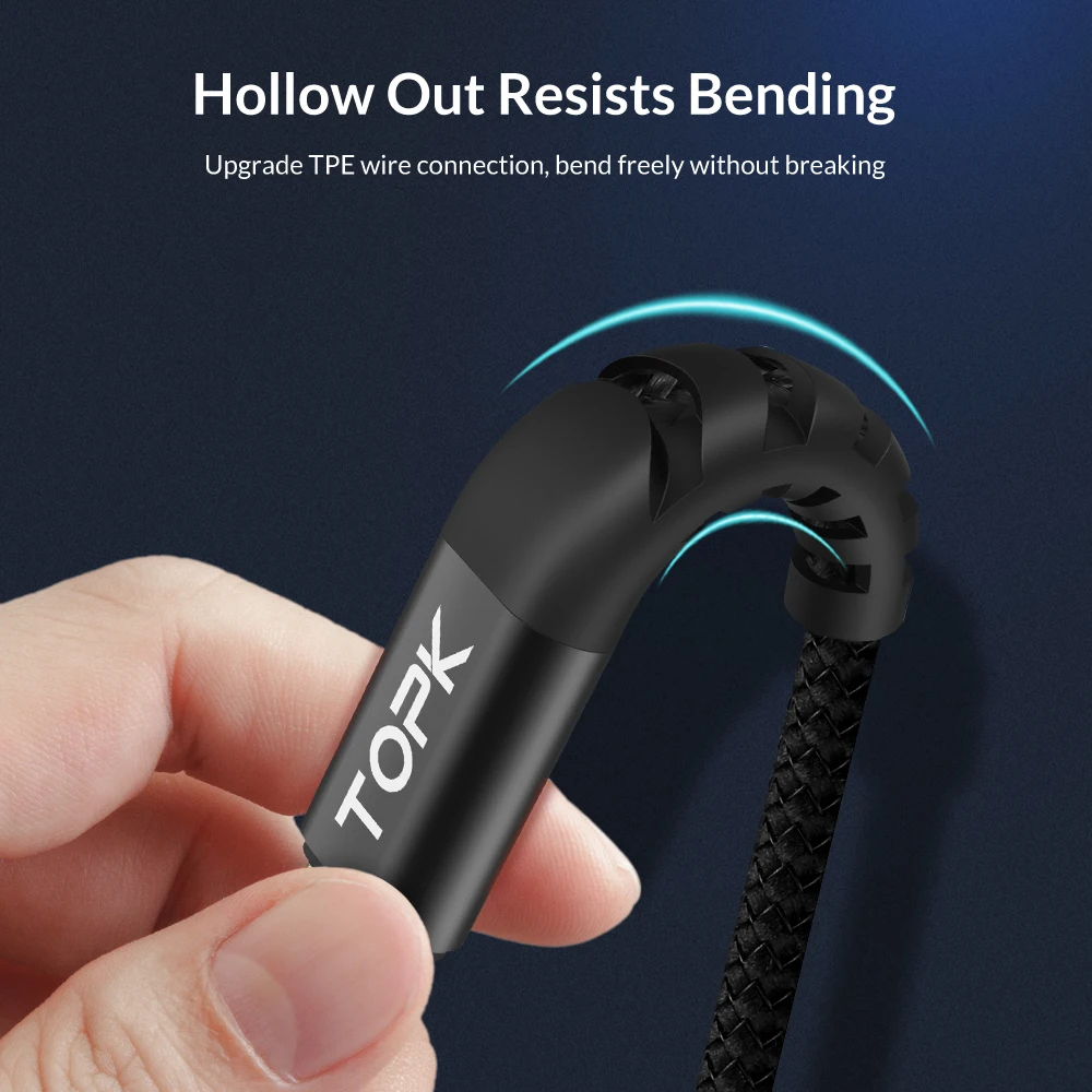TOPK 1 м (3 фута) usb type C кабель для samsung S9 S8 передачи данных Xiaomi Mi6 мобильный телефон USB