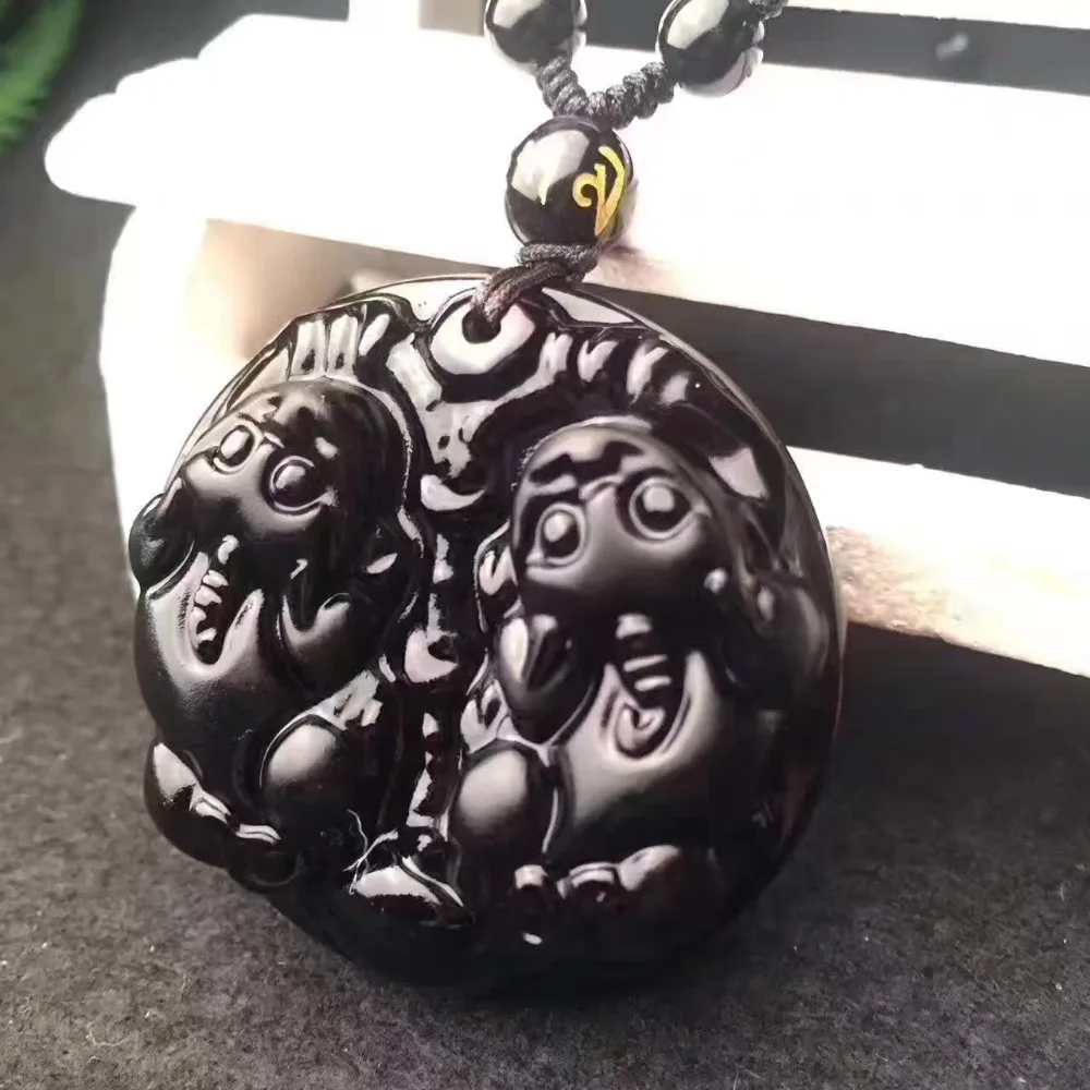 Падение доставка уникальные модные черный обсидиан Подвески резные Фортуна Lucky