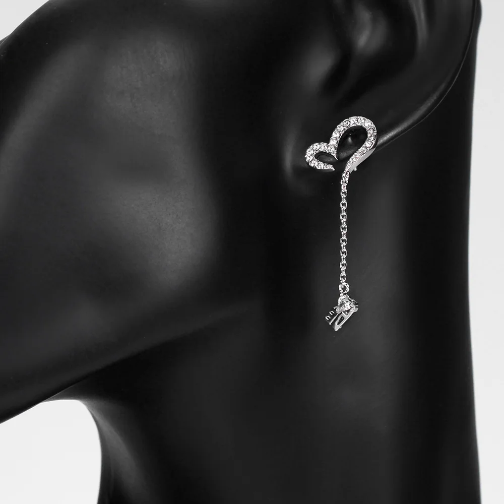 Neoglory Австрия Стразы посеребренные модные серьги подвески в форме сердца