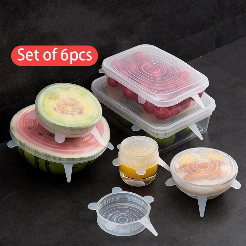

6PCS Reusable Silicone Saran Wrap Food Fresh Keeping Saran Wrap Kitchen Tools Silicone Food Wrap Seal Lid Cover Stretch