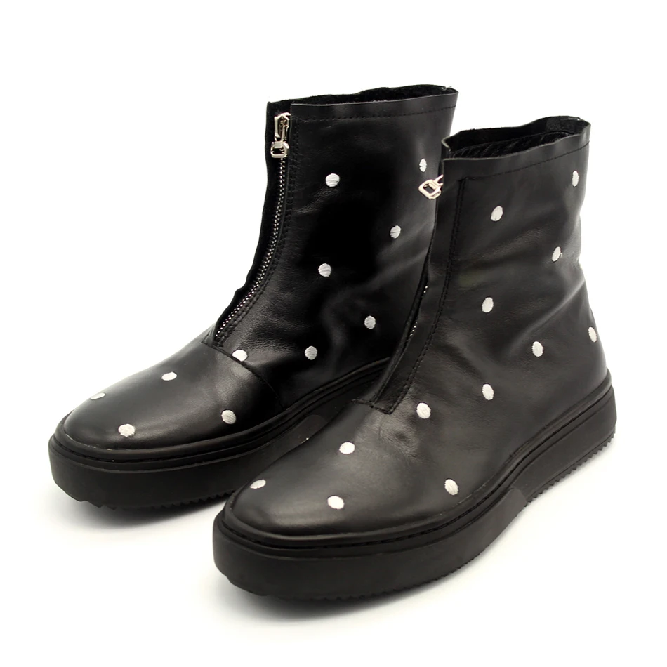 Мужские ботильоны в горошек черные ботинки из натуральной кожи армейские