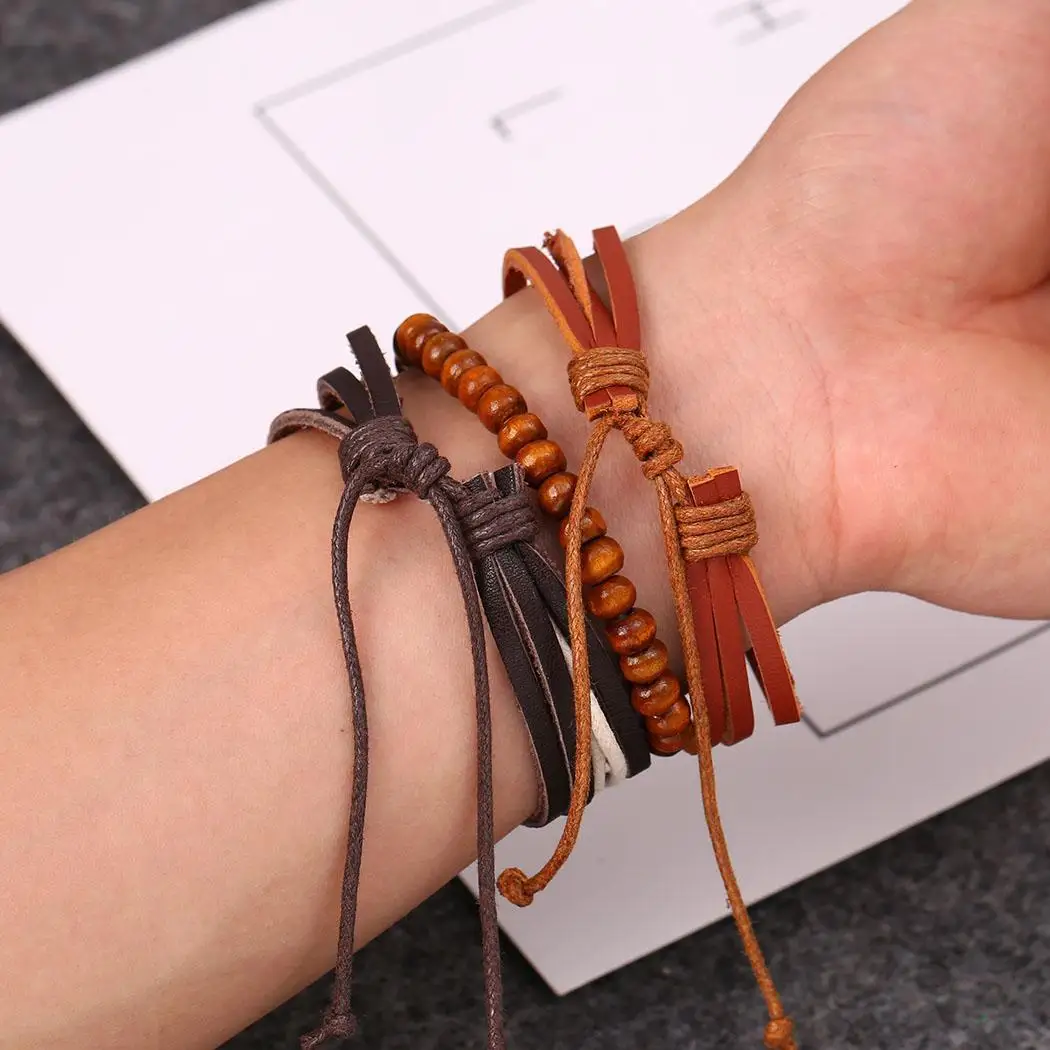 Artificial Bracelet Beauty Wristband Leather Brown Bead Women Everyday Multi-layers Fashion Bangle Small New | Украшения и