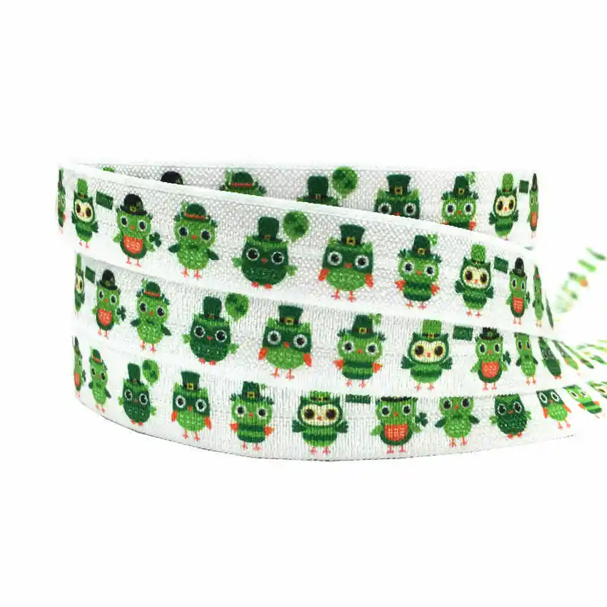 

10 Yards 16mm St. Patrick's Day Festival owl printed foe Ribbon Stretchy strap DIY Girl Hair tie headbands Hair accessories