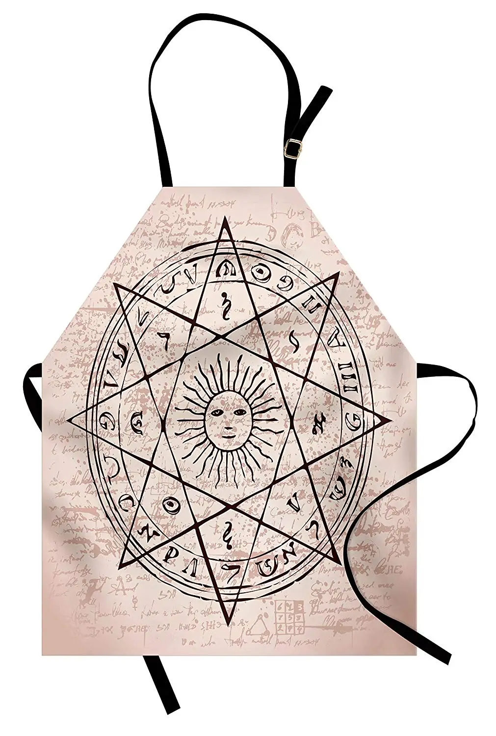Occult Apron Sacred Geometry Symbols of Sun in Octagonal Star with Magical Inscription Kitchen Accessories for Cooking Baking | Дом и сад
